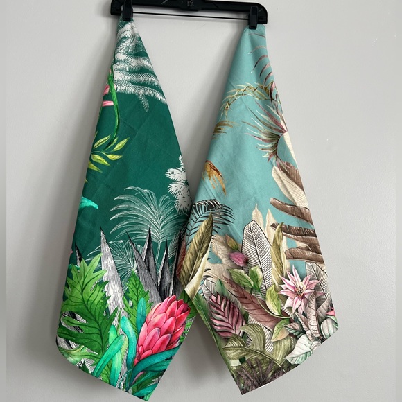 Set 2 Tea Kitchen Hand Towel STOF Tropical Hawaiian Flowers Beach Palm Trees - Picture 4 of 11